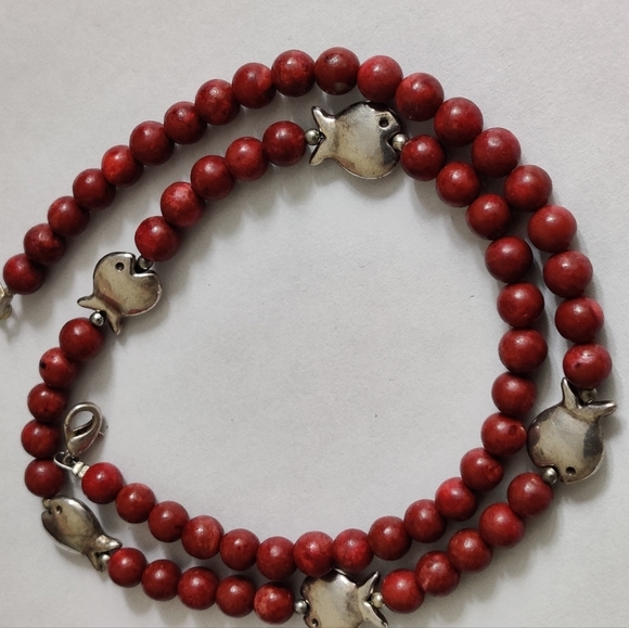 Handmade Genuine Red Corals and Silver Fish Beads Necklace OOAK - Picture 5 of 16